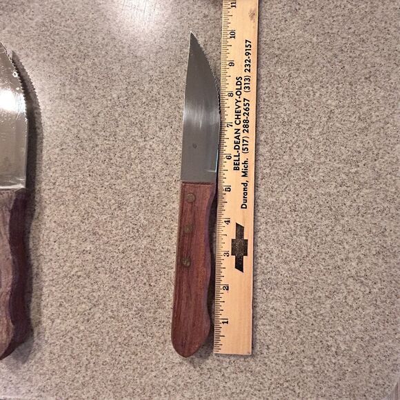 Vintage DANSK 10" Wood Handle Serrated Steak Knife Knives Set of 4 - Picture 6 of 6